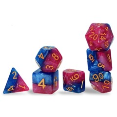 Gate Keeper Games - Halfsies Dice - The Court Jester - Truand Blue & Wild Magenta 7-Dice Set